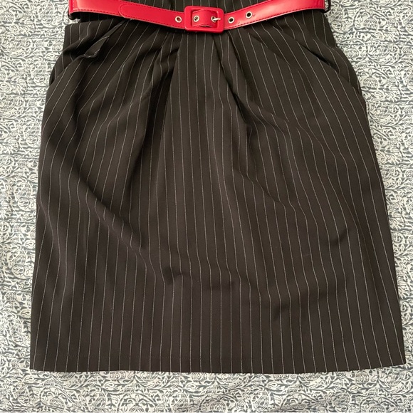 Charlotte Russe Black Pinstriped Career Dress with Red Patent Belt - Picture 5 of 9